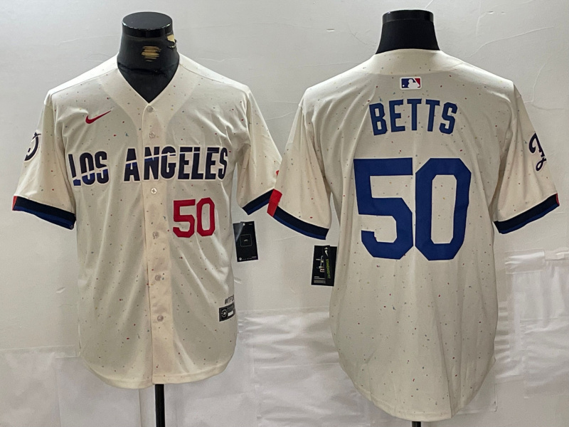 Personalized Men’s Los Angeles Dodgers #50 Mookie Betts Cream Stitched Baseball Jerseys