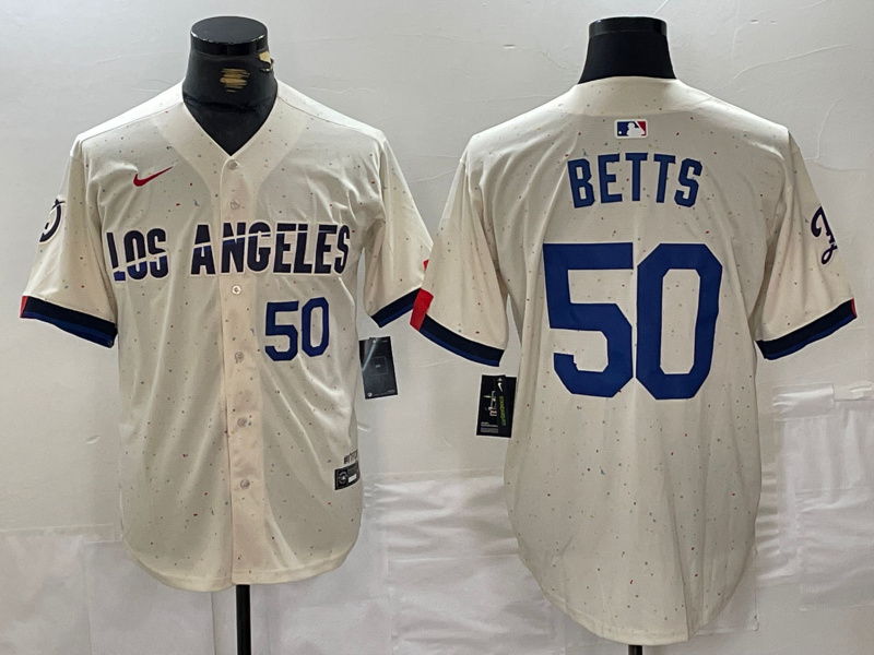 Personalized Men’s Los Angeles Dodgers #50 Mookie Betts Cream Stitched Baseball Jerseys