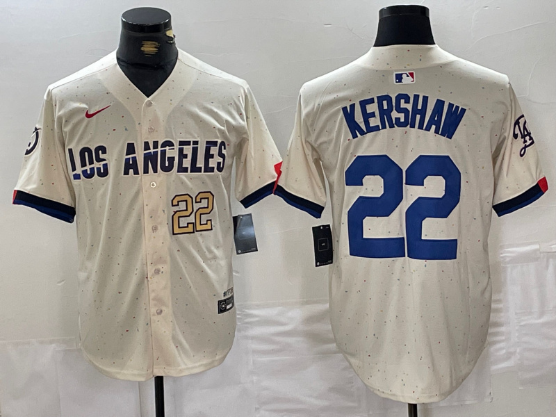 Personalized Men’s Los Angeles Dodgers #22 Clayton Kershaw Cream Stitched Baseball Jerseys