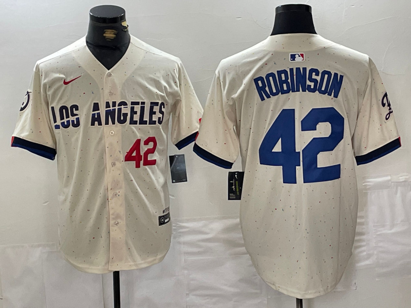 Personalized Men’s Los Angeles Dodgers #42 Jackie Robinson Cream Stitched Baseball Jerseys