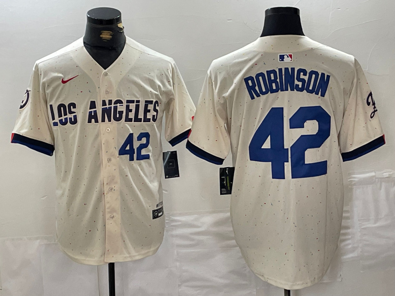 Personalized Men’s Los Angeles Dodgers #42 Jackie Robinson Cream Stitched Baseball Jerseys