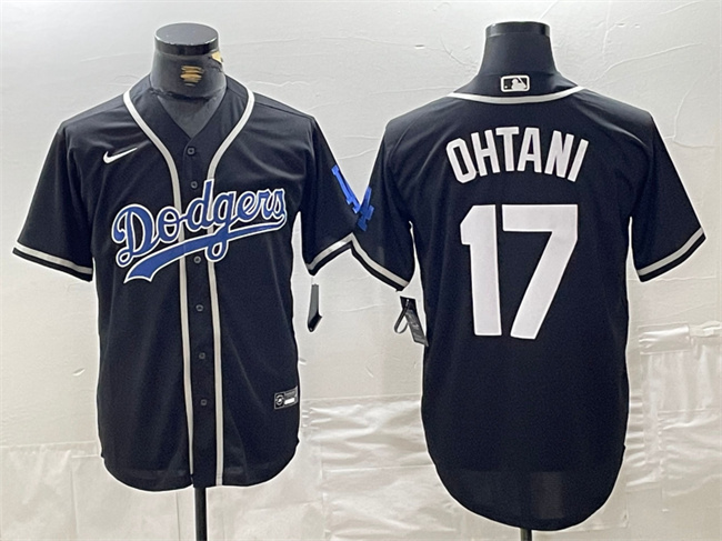 Personalized Men’s Los Angeles Dodgers #17 Shohei Ohtani Black Cool Base With Patch Stitched Baseball Jersey