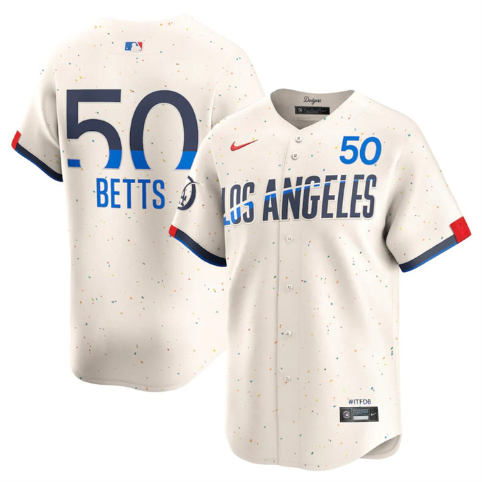 Personalized Men’s Los Angeles Dodgers #50 Mookie Betts Cream 2024 City Connect Limited Stitched Baseball Jersey