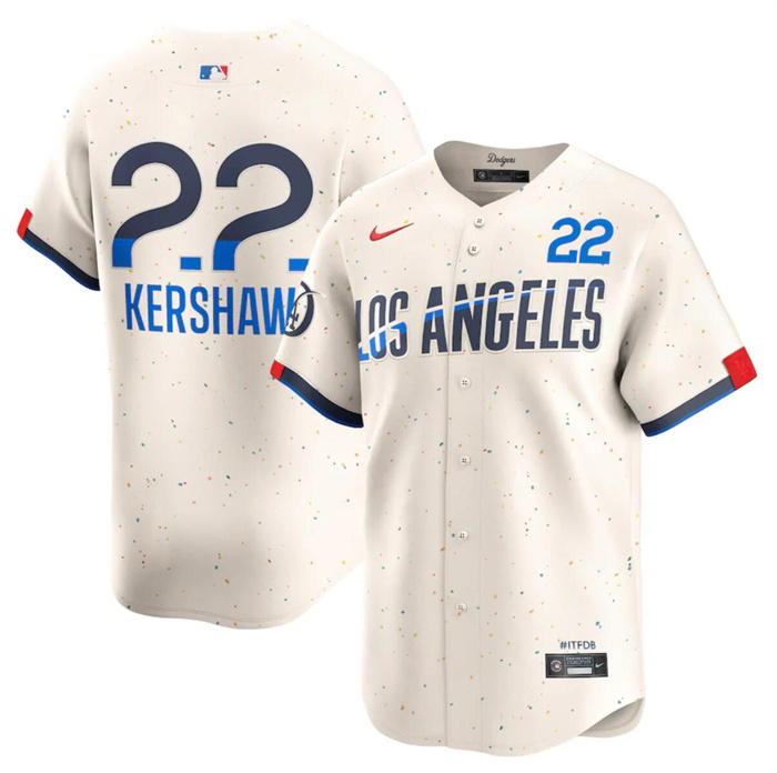 Personalized Men’s Los Angeles Dodgers #22 Clayton Kershaw Cream 2024 City Connect Limited Stitched Baseball Jersey