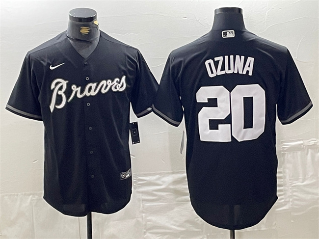 Personalized Men’s Atlanta Braves #20 Marcell Ozuna Black Cool Base Stitched Baseball Jersey