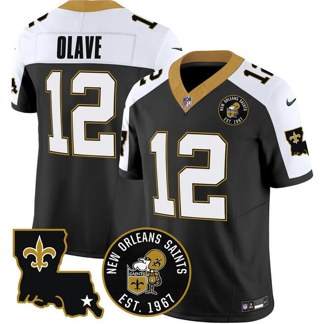 Personalized Men’s New Orleans Saints #12 Chris Olave Black F.U.S.E. EST. 1967 Patch Stitched Jersey