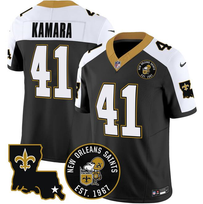 Personalized Men’s New Orleans Saints #41 Alvin Kamara Black F.U.S.E. EST. 1967 Patch Stitched Jersey