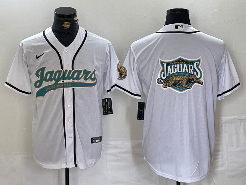 Personalized Men’s Jacksonville Jaguars White With Patch Cool Base Stitched Baseball Jersey