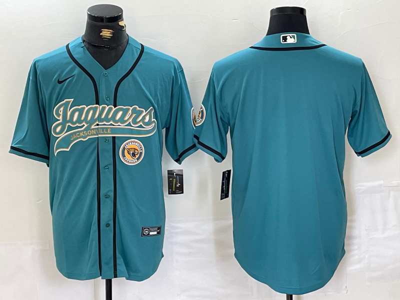 Personalized Men’s Jacksonville Jaguars Teal With Patch Cool Base Stitched Baseball Jerseys