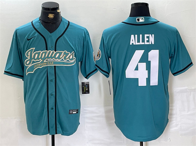 Personalized Men’s Jacksonville Jaguars #41 Josh Allen Teal With Patch Cool Base Stitched Baseball Jersey