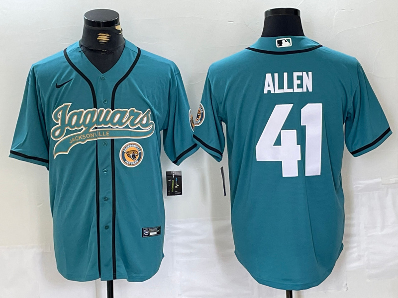 Personalized Men’s Jacksonville Jaguars #41 Josh Allen Teal With Patch Cool Base Stitched Baseball Jerseys
