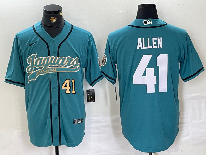 Personalized Men’s Jacksonville Jaguars #41 Josh Allen Teal With Patch Cool Base Stitched Baseball Jerseys