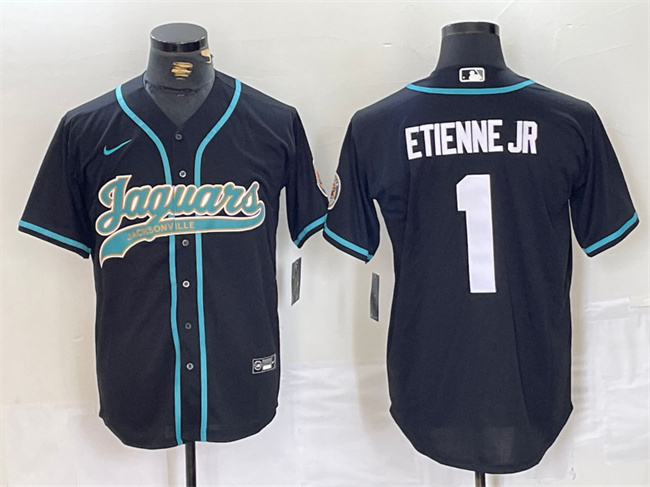 Personalized Men’s Jacksonville Jaguars #1 Travis Etienne Jr. Black With Patch Cool Base Stitched Baseball Jersey