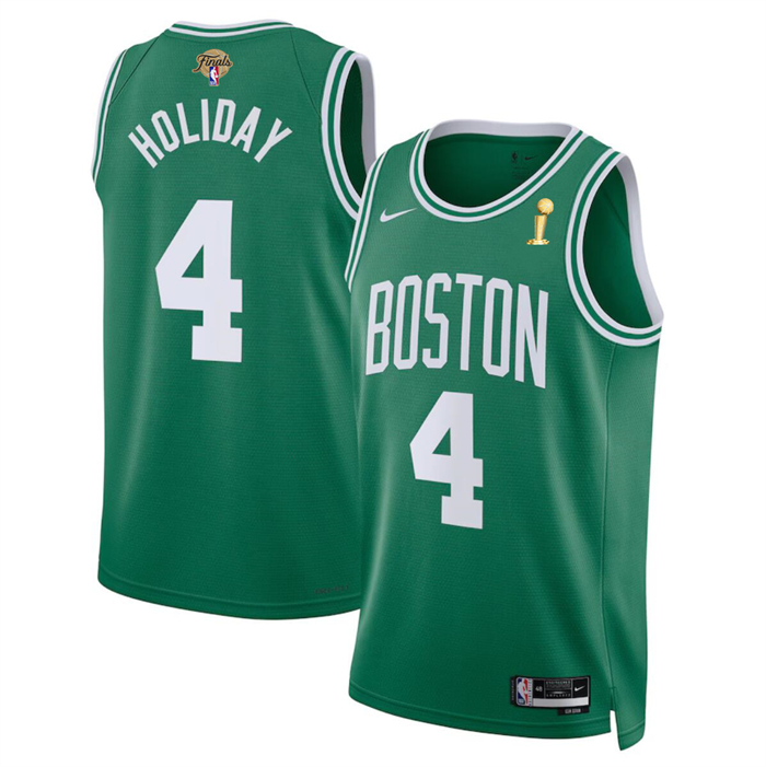 Personalized Men’s Boston Celtics #4 Jrue Holiday Green 2024 Finals Champions Icon Edition Stitched Basketball Jersey