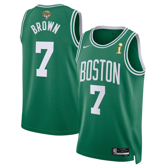 Personalized Men’s Boston Celtics #7 Jaylen Brown Green 2024 Finals Champions Icon Edition Stitched Basketball Jersey