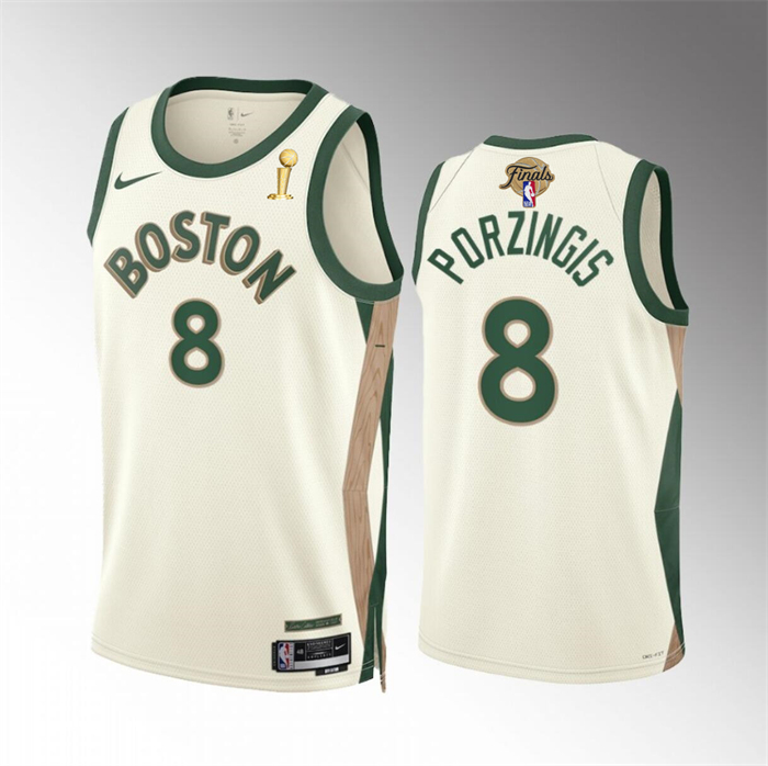 Personalized Men’s Boston Celtics #8 Kristaps Porzingis 2024 Finals Champions City Edition Stitched Basketball Jersey