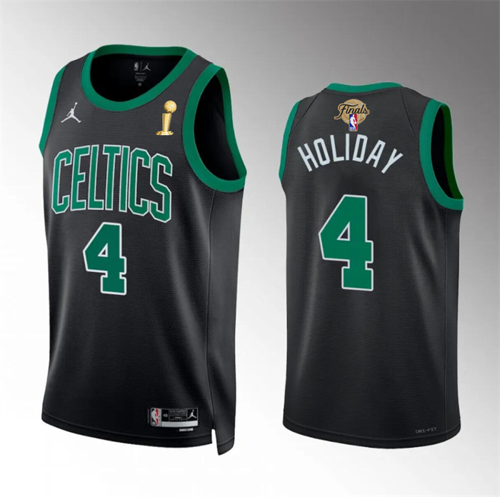 Personalized Men’s Boston Celtics #4 Jrue Holiday Black 2024 Finals Champions Statement Edition Stitched Basketball Jersey