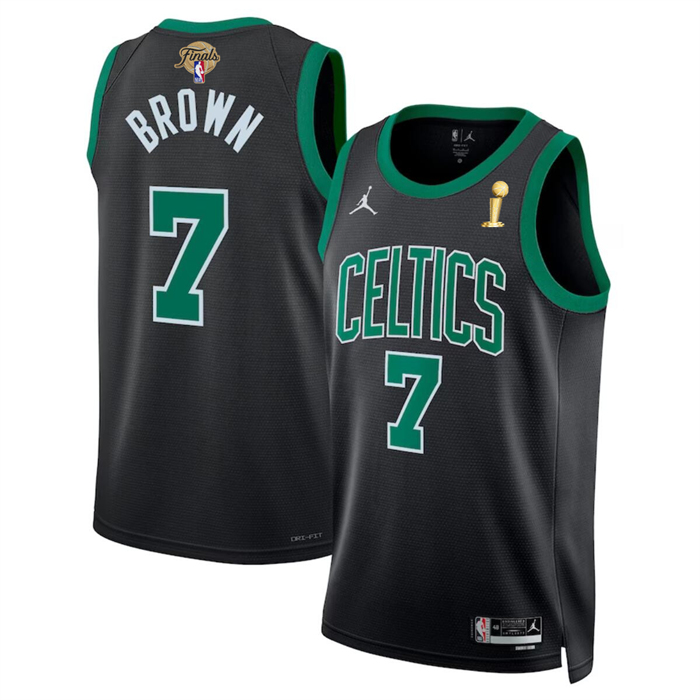 Personalized Men’s Boston Celtics #7 Jaylen Brown Black 2024 Finals Champions Statement Edition Stitched Basketball Jersey