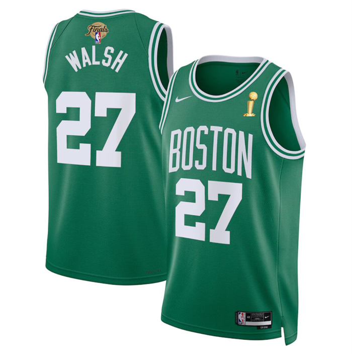 Personalized Men’s Boston Celtics #27 Jordan Walsh Kelly Green 2024 Finals Champions Icon Edition Stitched Basketball Jersey