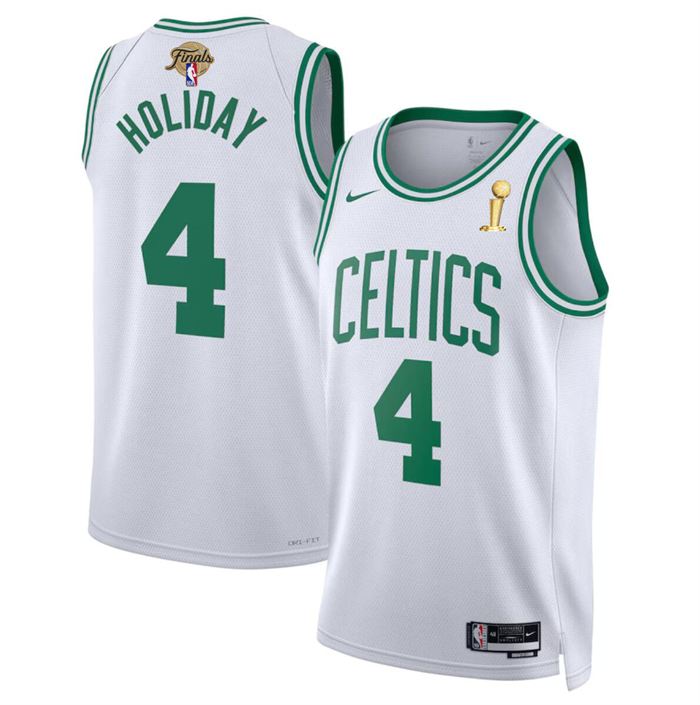 Personalized Men’s Boston Celtics #4 Jrue Holiday White 2024 Finals Champions Association Edition Stitched Basketball Jersey