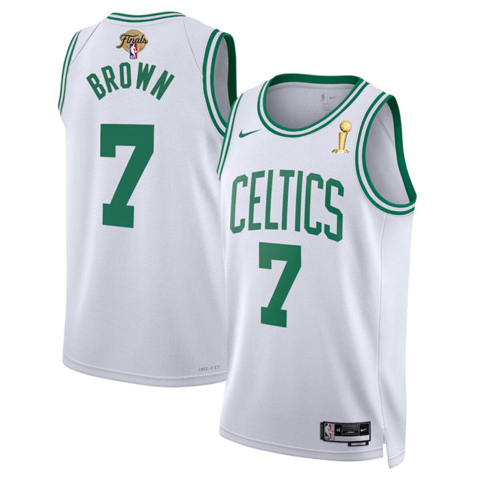 Personalized Men’s Boston Celtics #7 Jaylen Brown White 2024 Finals Champions Association Edition Stitched Basketball Jersey