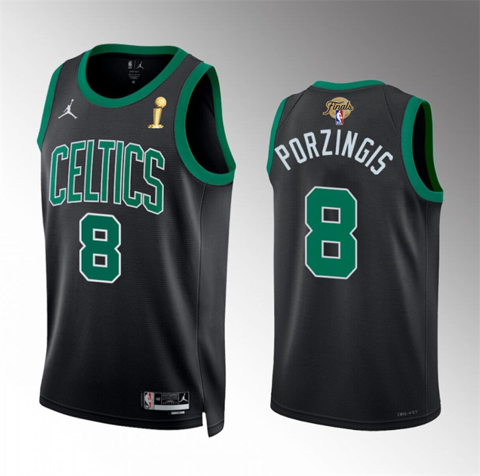 Personalized Men’s Boston Celtics #8 Kristaps Porzingis Black 2024 Finals Champions Statement Edition Stitched Basketball Jersey