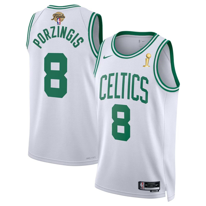Personalized Men’s Boston Celtics #8 Kristaps Porzingis White 2024 Finals Champions Association Edition Stitched Basketball Jersey