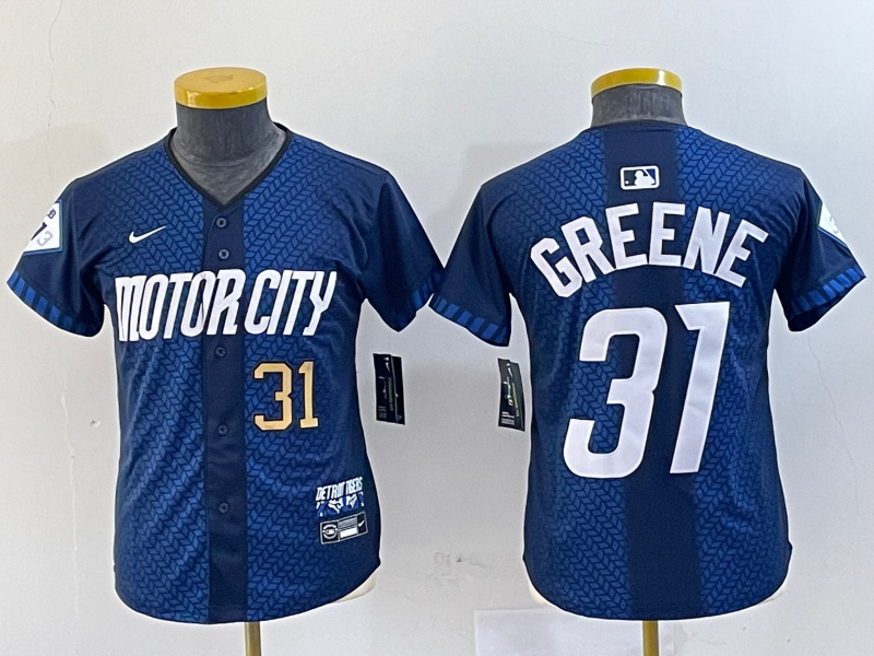 Personalized Youth Detroit Tigers #31 Riley Greene 2024 Navy City Connect Cool Base Limited Stitched Jerseys