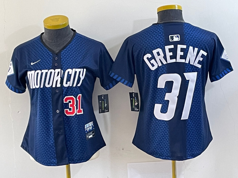 Personalized Women Detroit Tigers #31 Riley Greene 2024 Navy City Connect Cool Base Limited Stitched Jerseys