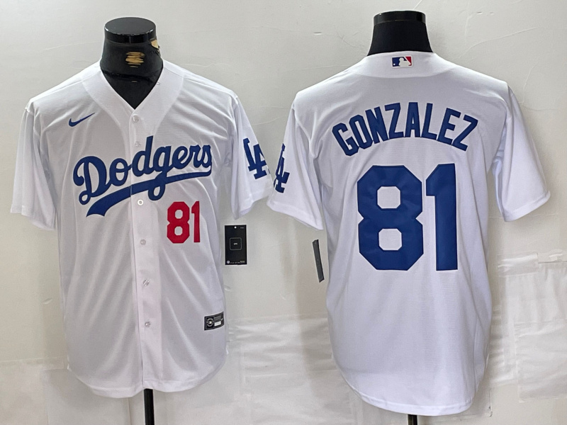 Personalized Men’s Los Angeles Dodgers #81 Victor González White Cool Base Stitched Baseball Jerseys