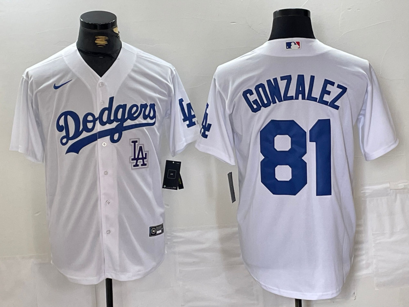 Personalized Men’s Los Angeles Dodgers #81 Victor González White Cool Base Stitched Baseball Jerseys