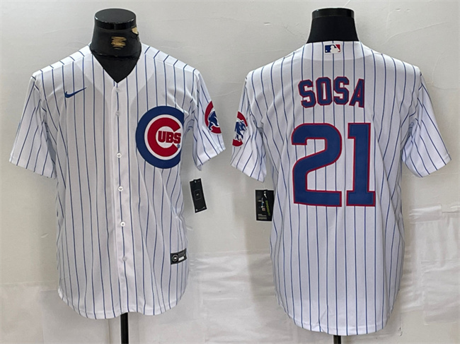 Personalized Men’s Chicago Cubs #21 Sammy Sosa White With Patch Cool Base Stitched Baseball Jersey