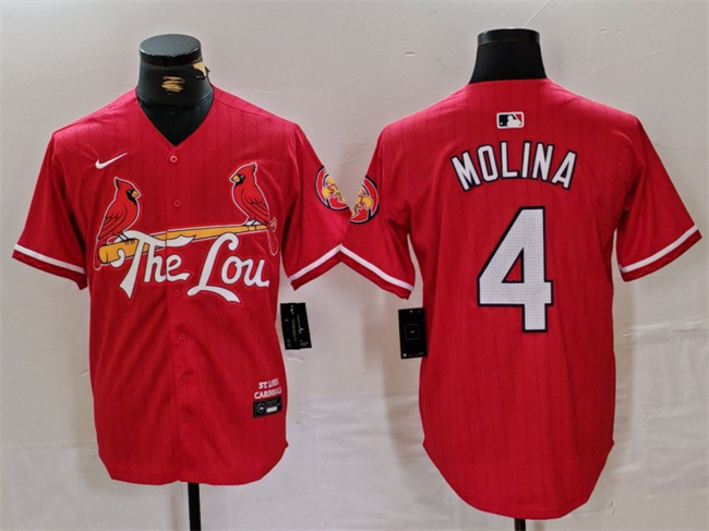 Personalized Men’s St. Louis Cardinals #4 Yadier Molina Red 2024 City Connect Stitched Baseball Jersey