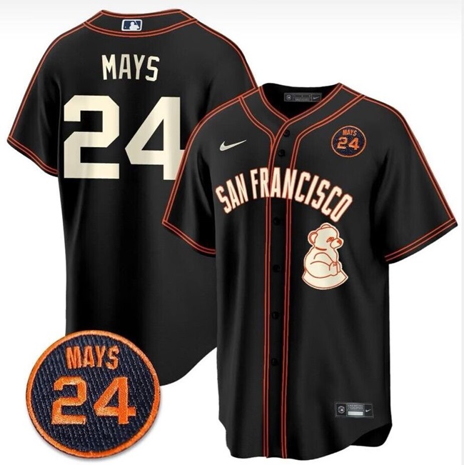 Personalized Men’s San Francisco Giants #24 Willie Mays Black With Patch Stitched Baseball Jersey