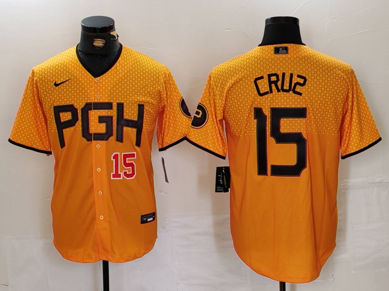 Personalized Men’s Pittsburgh Pirates #15 Oneil Cruz Gold City Connect Stitched Jerseys