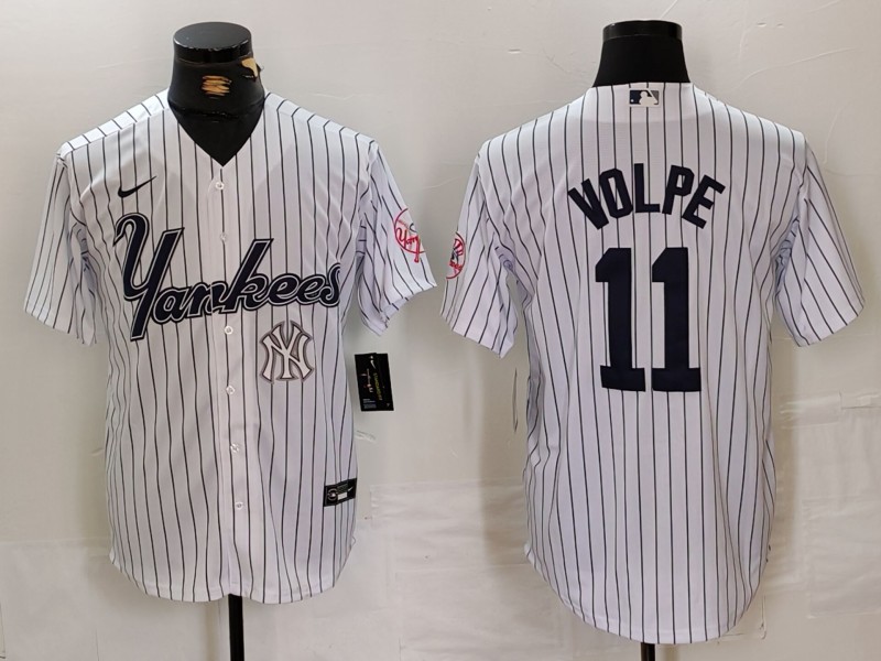 Personalized Men’s New York Yankees #11 Anthony Volpe White Cool Base Stitched Baseball Jerseys