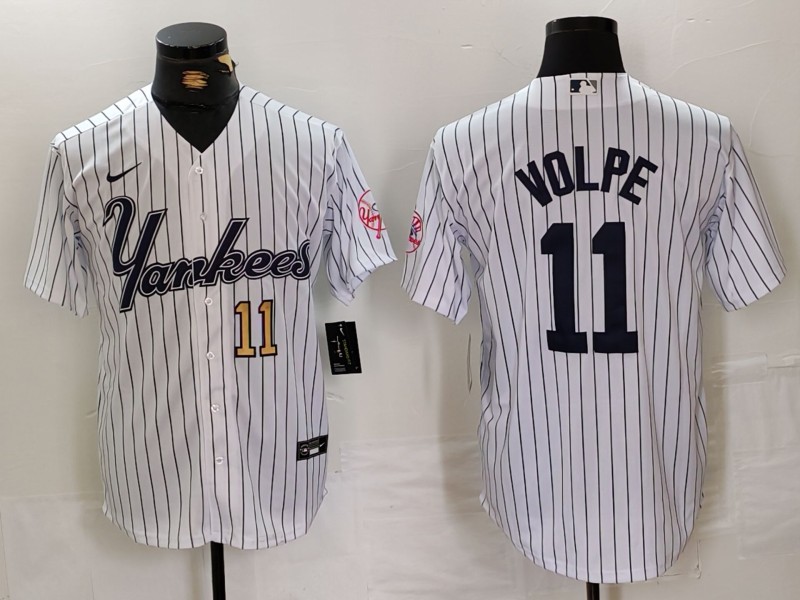 Personalized Men’s New York Yankees #11 Anthony Volpe White Cool Base Stitched Baseball Jerseys