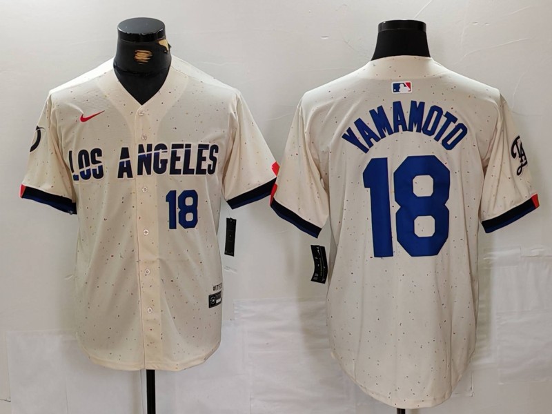 Personalized Men’s Los Angeles Dodgers #18 Yoshinobu Yamamoto Cream Stitched Baseball Jerseys