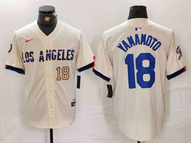 Personalized Men’s Los Angeles Dodgers #18 Yoshinobu Yamamoto Cream Stitched Baseball Jerseys