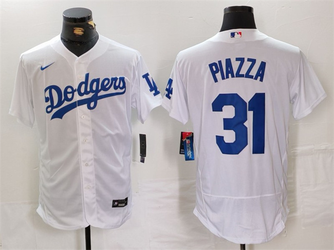 Personalized Men’s Los Angeles Dodgers #31 Mike Piazza White Flex Base Stitched Baseball Jersey