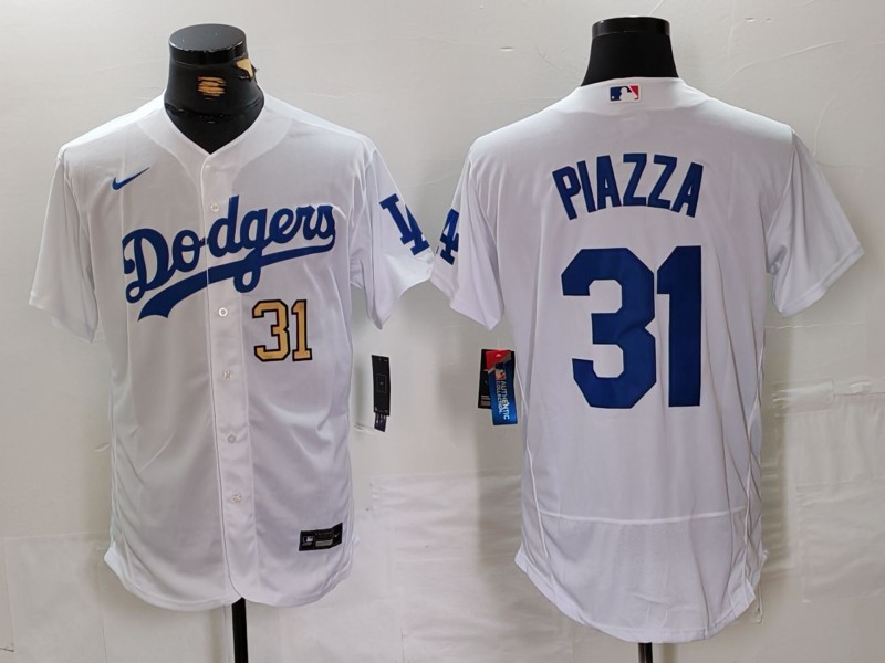 Personalized Men’s Los Angeles Dodgers #31 Mike Piazza White Flex Base Stitched Baseball Jerseys