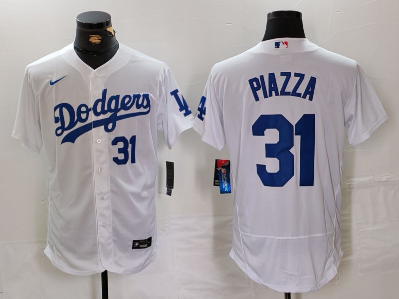 Personalized Men’s Los Angeles Dodgers #31 Mike Piazza White Flex Base Stitched Baseball Jerseys