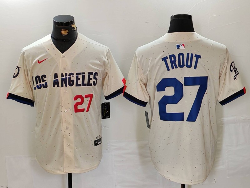Personalized Men’s Los Angeles Dodgers #27 Mike Trout Cream 2024 City Connect Limited Stitched Baseball Jerseys