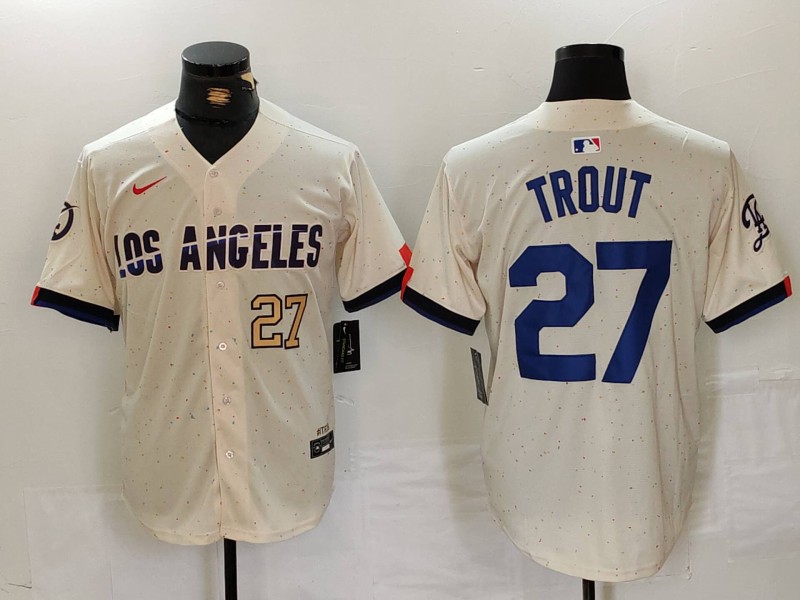 Personalized Men’s Los Angeles Dodgers #27 Mike Trout Cream 2024 City Connect Limited Stitched Baseball Jerseys