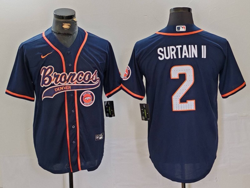 Personalized Men’s Denver Broncos #2 Pat Surtain II Navy Cool Base Stitched Baseball Jerseys