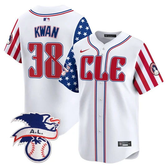 Personalized Men’s Cleveland Guardians #38 Steven Kwan White 2024 Fourth Of July Premier Limited Stitched Baseball Jersey