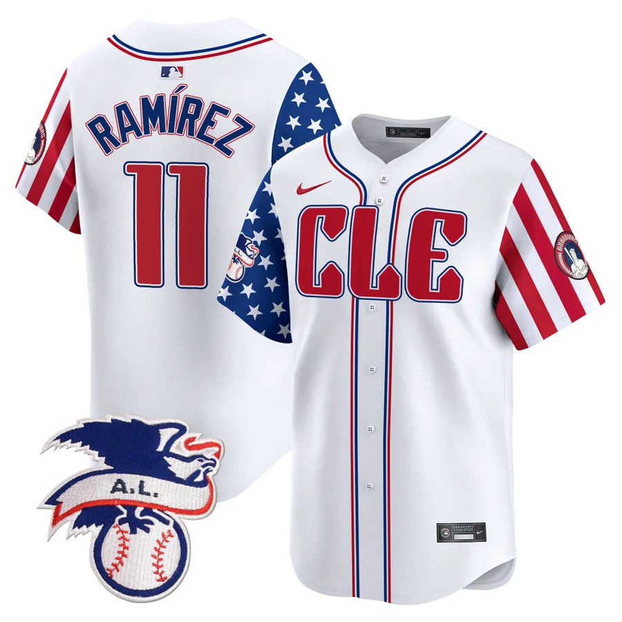 Personalized Men’s Cleveland Guardians #11 José Ramírez White 2024 Fourth Of July Premier Limited Stitched Baseball Jersey