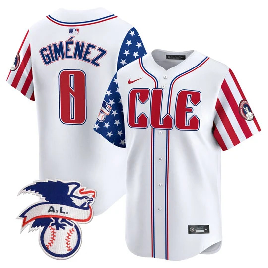 Personalized Men’s Cleveland Guardians #0 Andrés Giménez White 2024 Fourth Of July Premier Limited Stitched Baseball Jersey