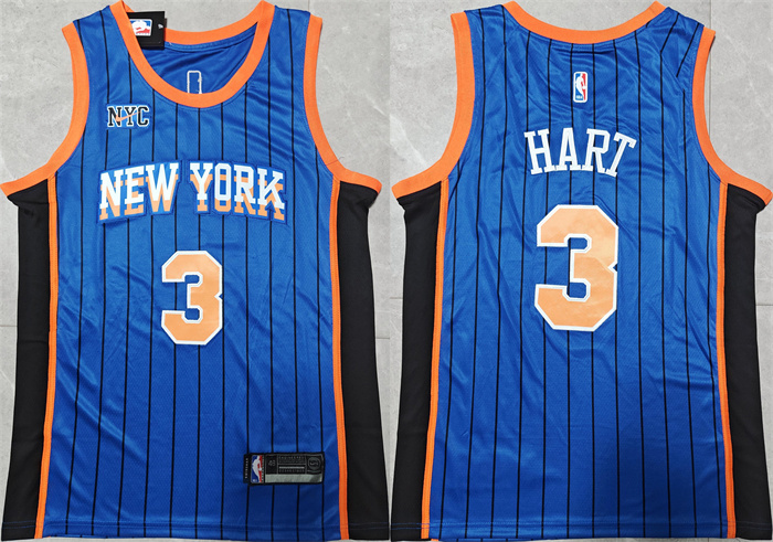 Personalized Men’s New Yok Knicks #3 Josh Hart Blue City Edition Stitched Basketball Jersey