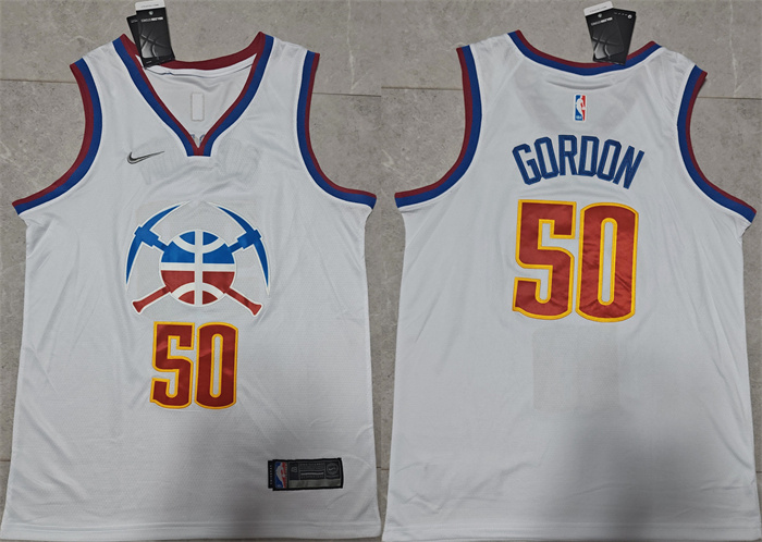 Personalized Men’s Denver Nuggets #50 Aaron Gordon White Earned Edition Stitched Basketball Jersey